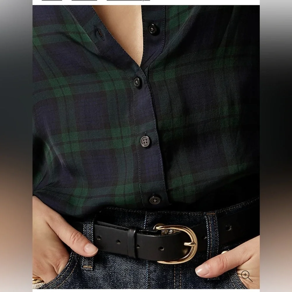 J. Crew Drapey button-up shirt in Black Watch tartan, green/black, NWT, small